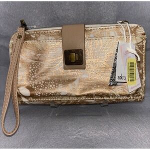 SAKROOTS Lg Smartphone Gold Canvas Wristlet Zip Around Wallet NWT Missing Strap